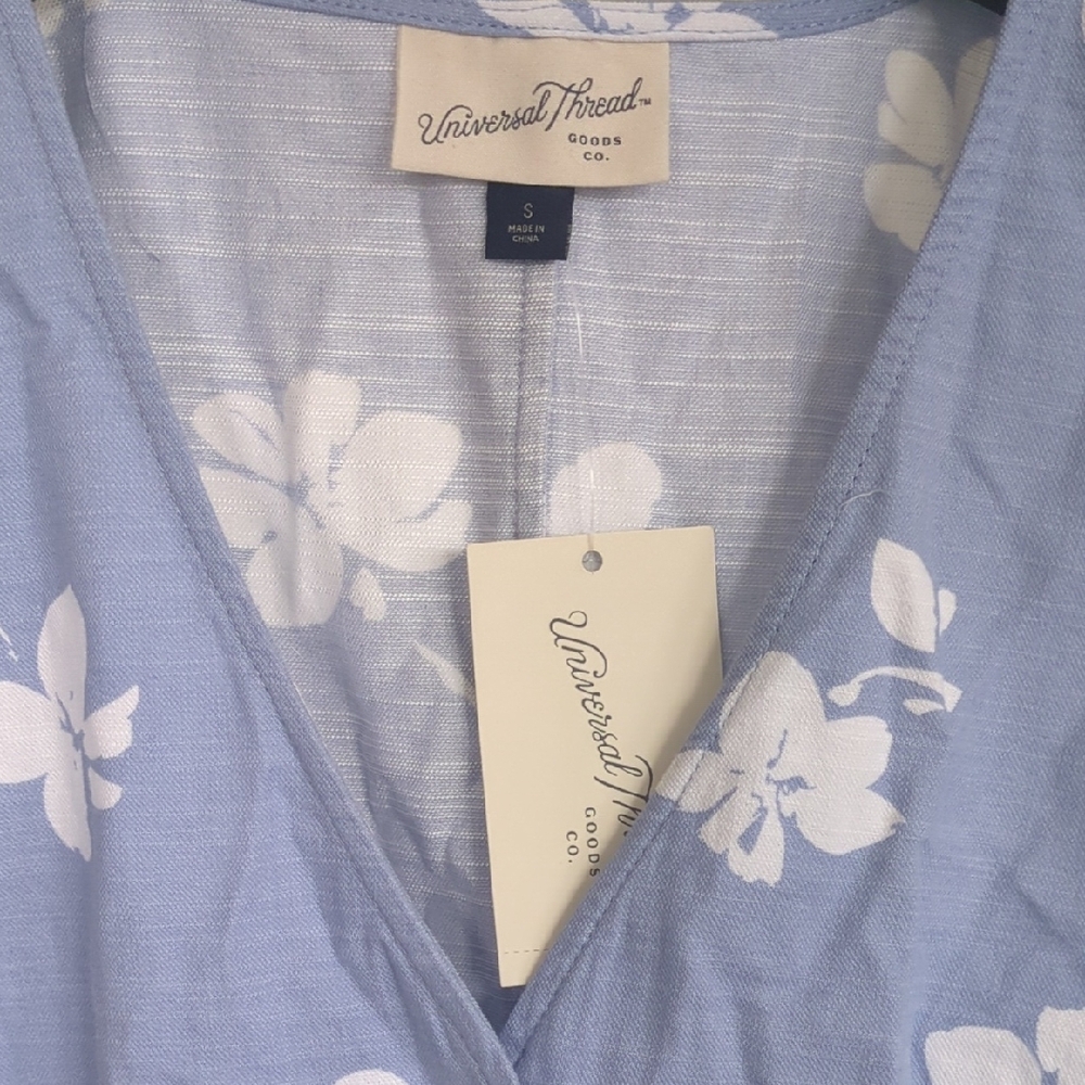 Universal Thread Light Blue Dress with White Floral Design And Pockets - Picture 2 of 6